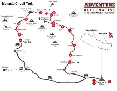 Manaslu Circuit Trek Map