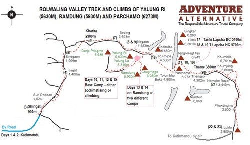 Rolwaling Parchamo trek map